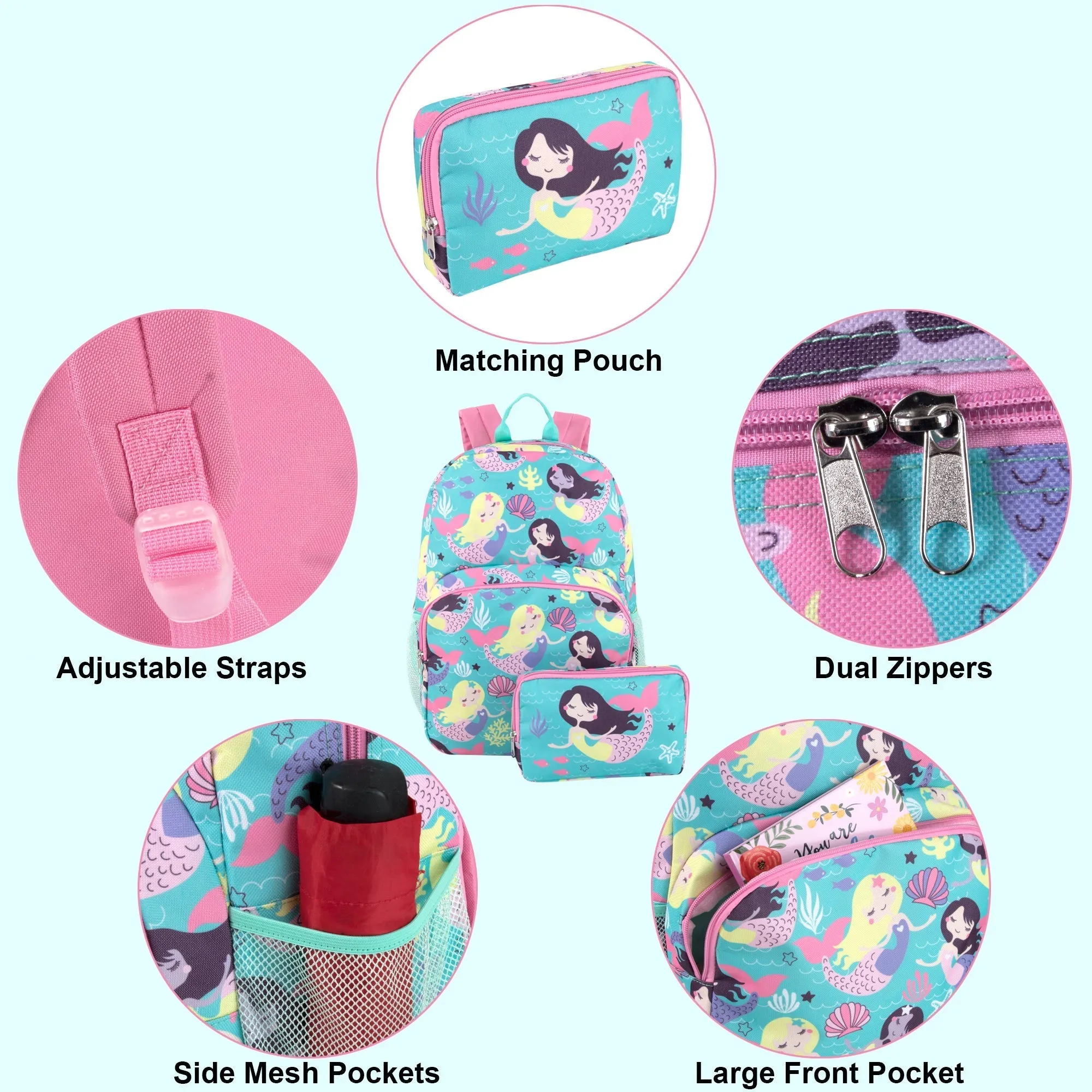 17-Inch  Mermaid Backpack with Pencil Pouch Set
