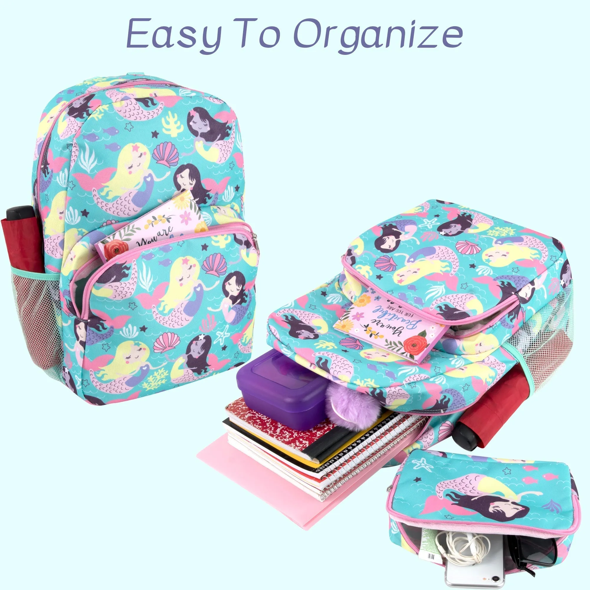 17-Inch  Mermaid Backpack with Pencil Pouch Set