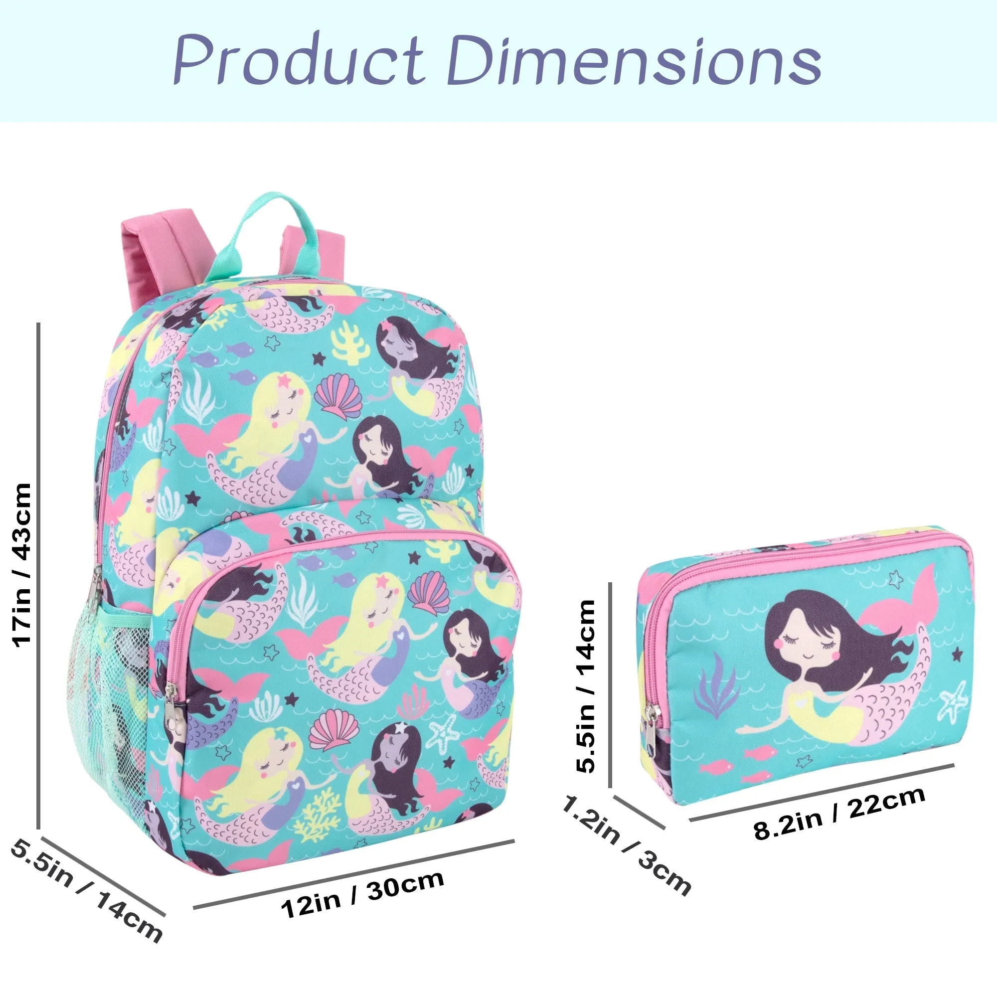 17-Inch  Mermaid Backpack with Pencil Pouch Set