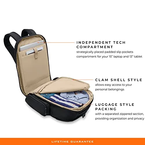 Briggs & Riley Traveler Laptop Backpack - Black, Durable Ballistic Nylon, Multi-Compartment