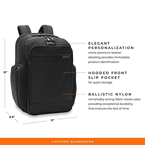 Briggs & Riley Traveler Laptop Backpack - Black, Durable Ballistic Nylon, Multi-Compartment