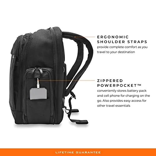 Briggs & Riley Traveler Laptop Backpack - Black, Durable Ballistic Nylon, Multi-Compartment
