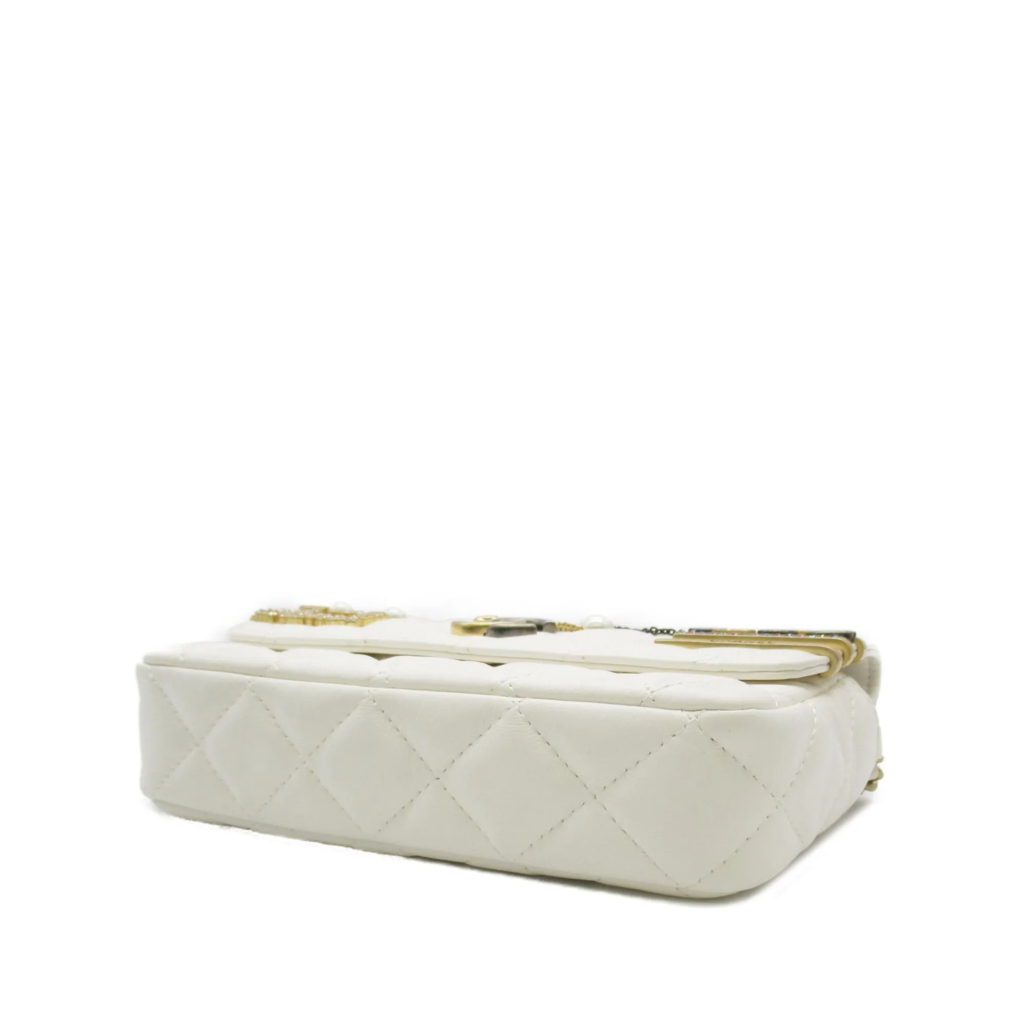 Chanel Lambskin Pearl Signature Flap Phone Holder Crossbody Bag