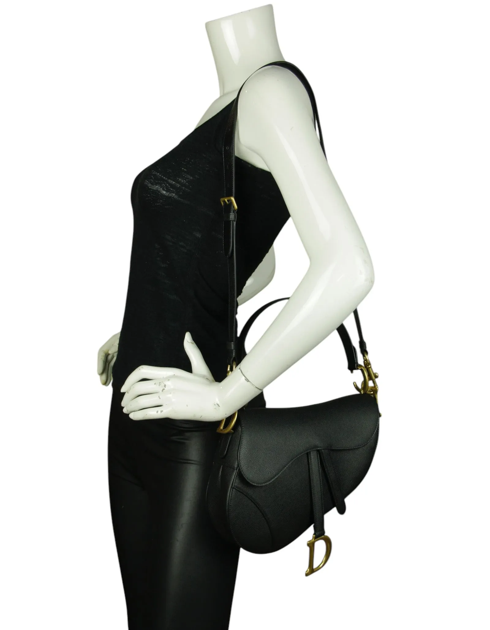 Christian Dior Black Calfskin Saddle Bag w/ Strap