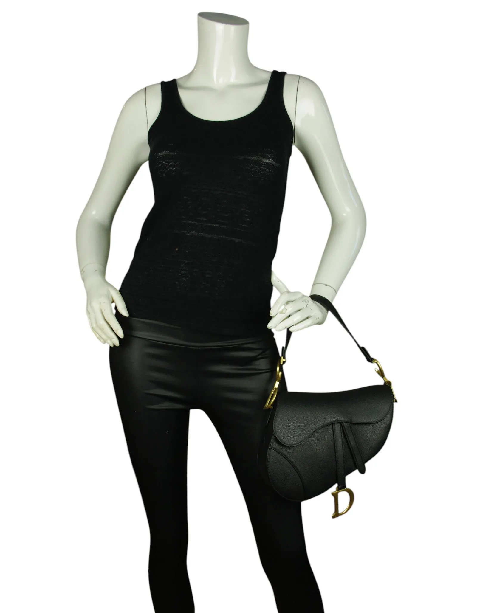 Christian Dior Black Calfskin Saddle Bag w/ Strap