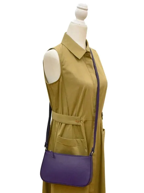Handbag Classic Crossbody Purple Leather RFID Blocking 6067