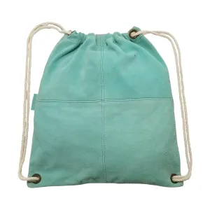 MANDAVA Suede Leather Drawstring Backpack Unisex Sack Cinch School/College/Gym Bag (Light Turquoise)