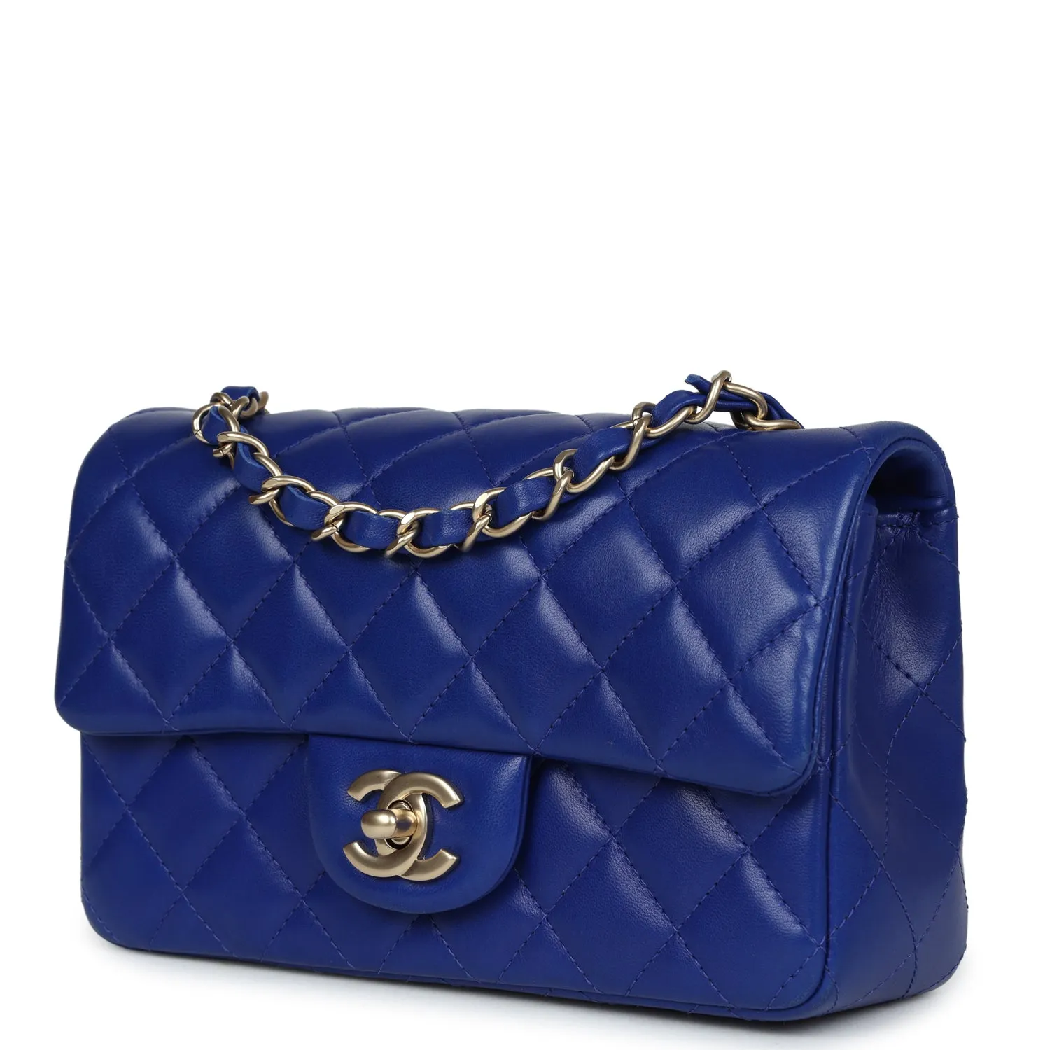 Pre-owned Chanel Mini Rectangular Flap Bag Dark Blue Lambskin Antique Gold Hardware