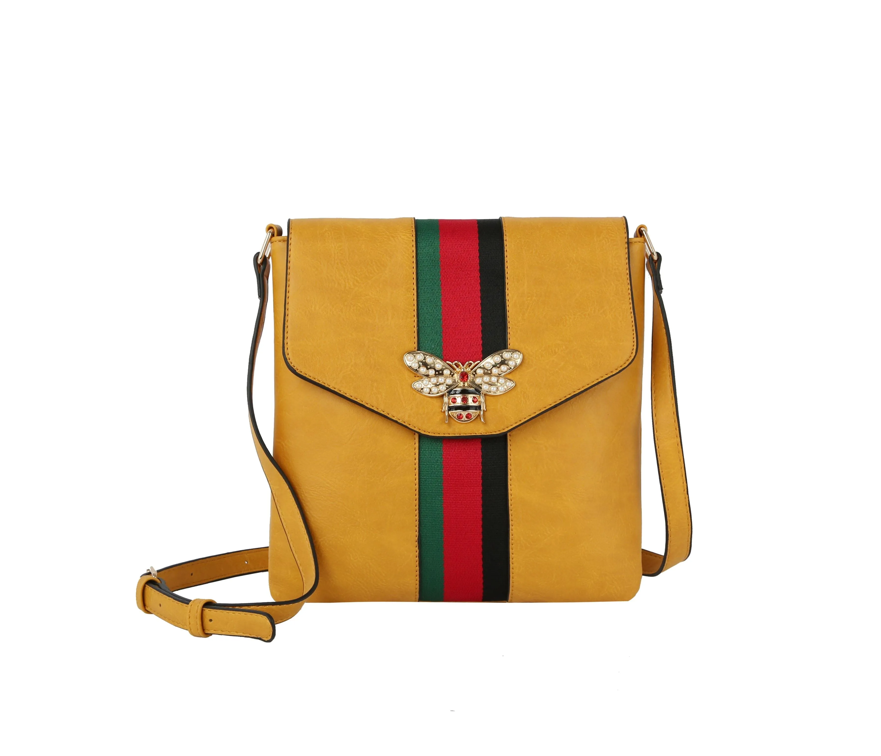 Rhinestone Bee Striped Crossbody Sling