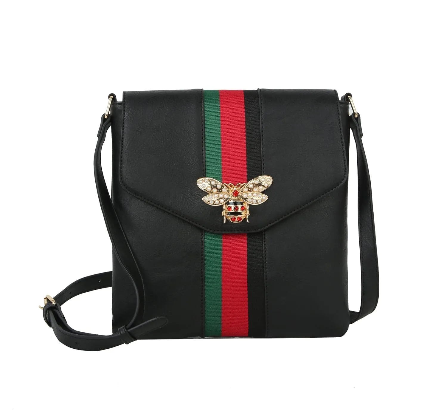 Rhinestone Bee Striped Crossbody Sling