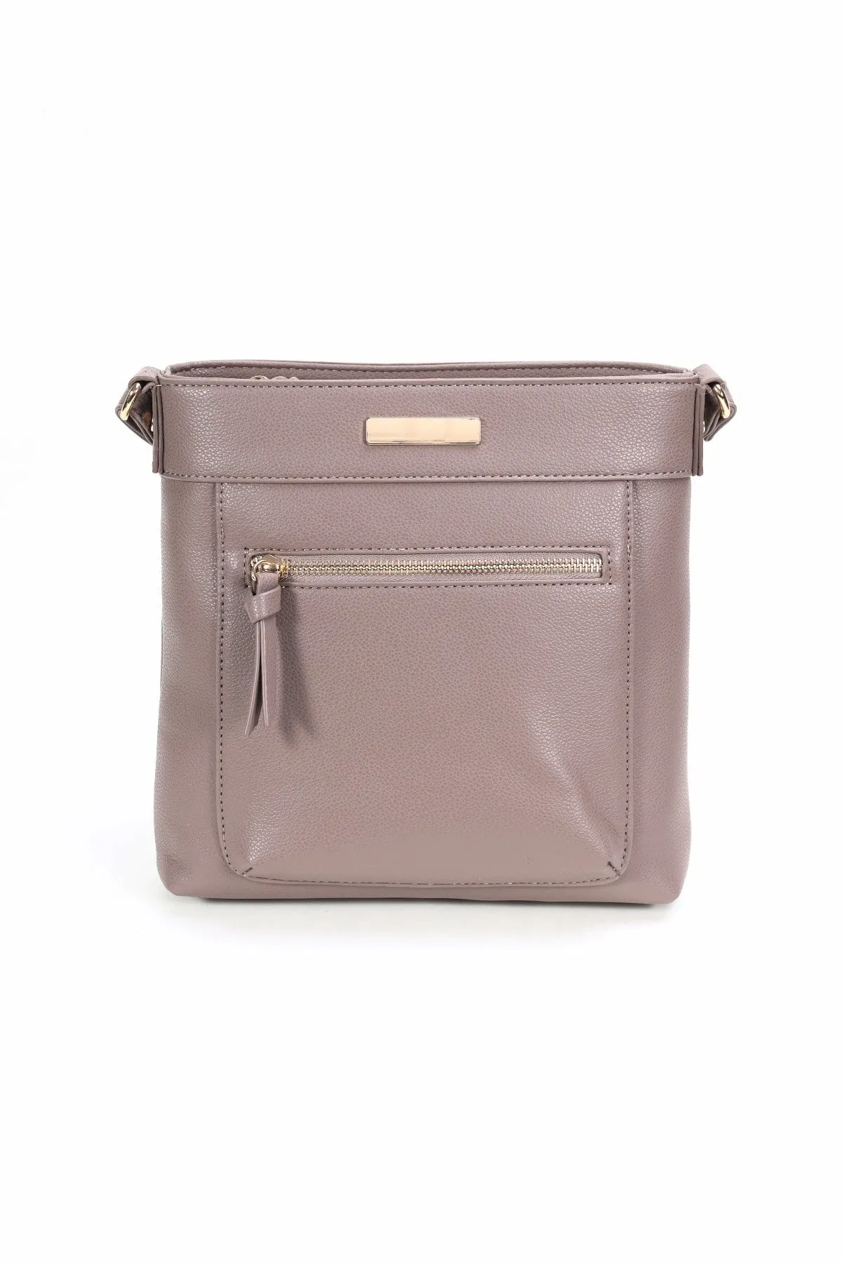 Taupe Classic Crossbody With Front Zip