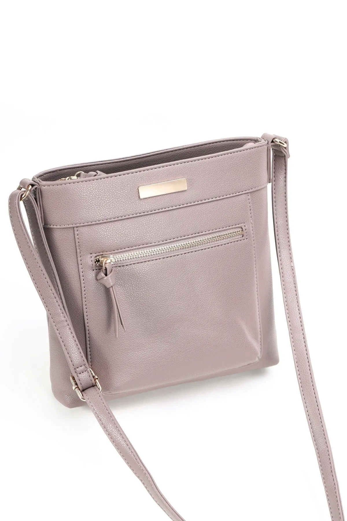 Taupe Classic Crossbody With Front Zip