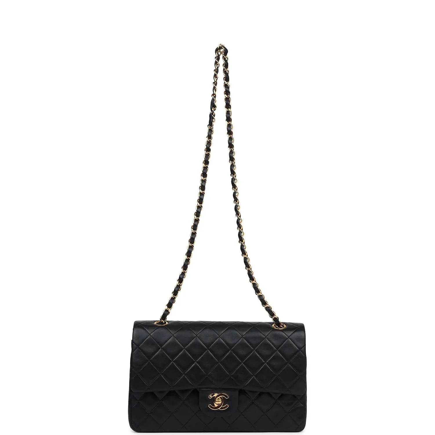 Vintage Chanel Medium Classic Double Flap Bag Black Lambskin Gold Hardware