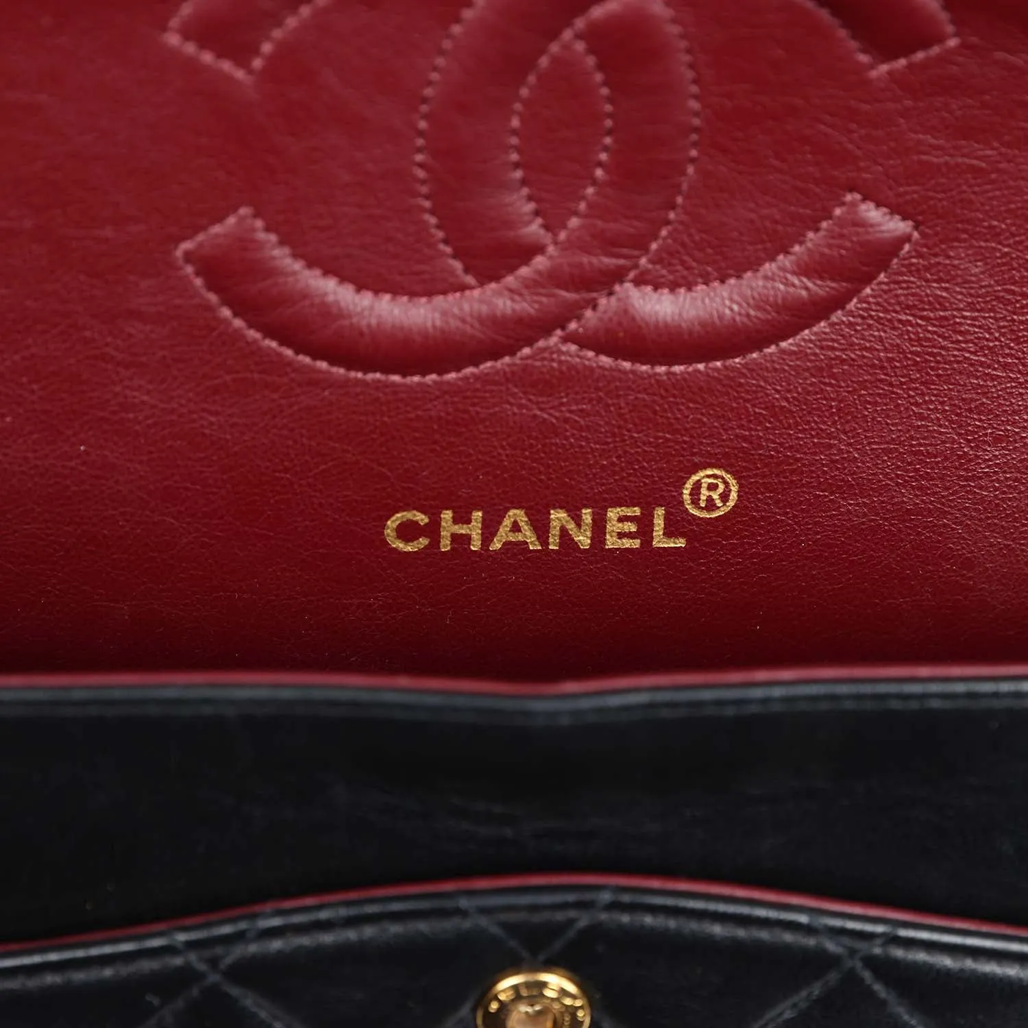 Vintage Chanel Medium Classic Double Flap Bag Black Lambskin Gold Hardware